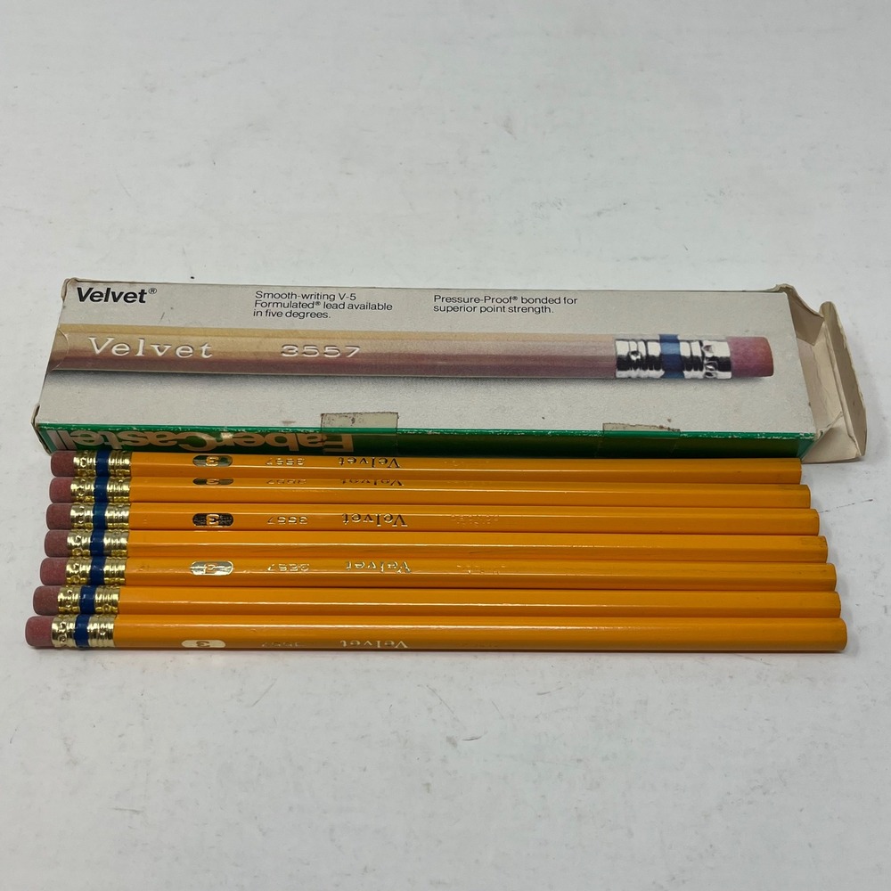 Vintage Faber-Castell Velvet 3557-3 Firm Pencils Yellow Blue Band 7 Count Box